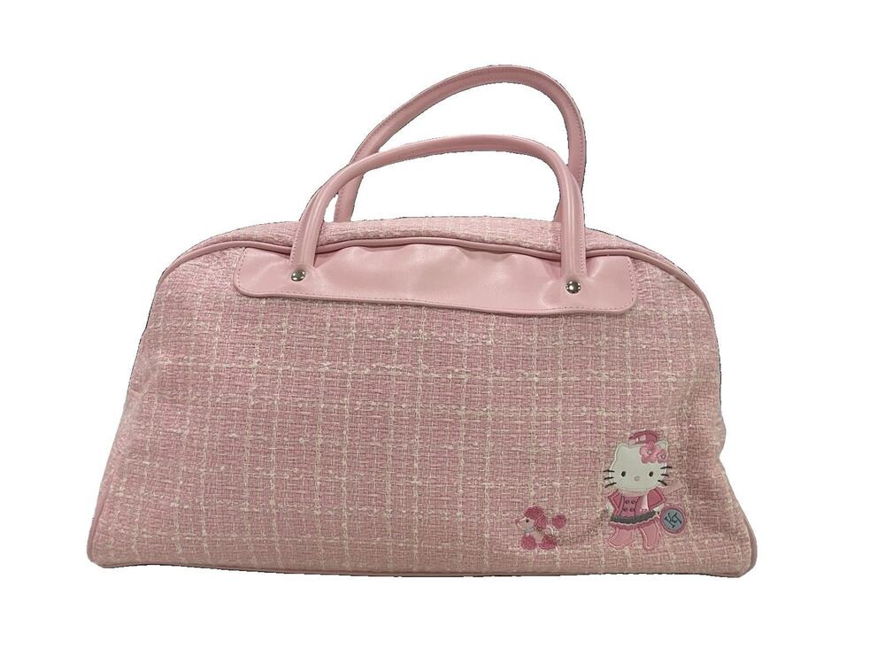 Vtg 2004 Hello Kitty Boutique Poodle Tweed Bowler Bag Pink Rare Y2K ~17x8x10